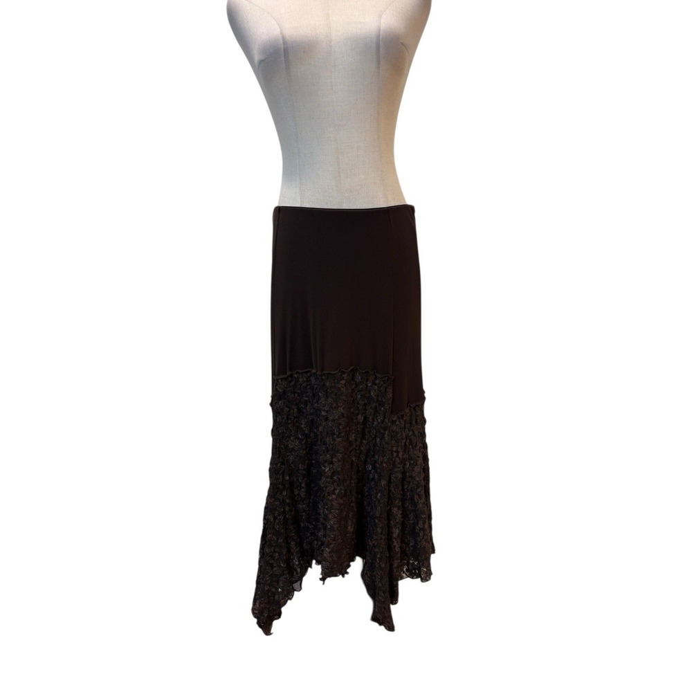 Papillon‎ Blanc Skirt Sz M Brown Lace Midi Y2K Boho Fairy Grunge Asymmetrical